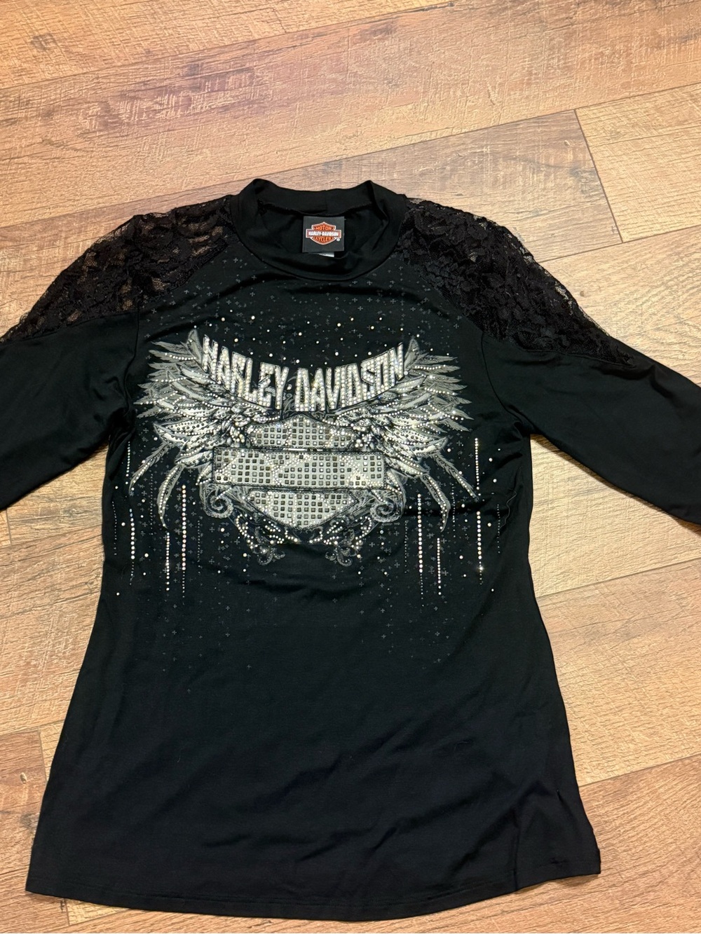 Harley Davidson - Women's Black Lace Shoulder Top